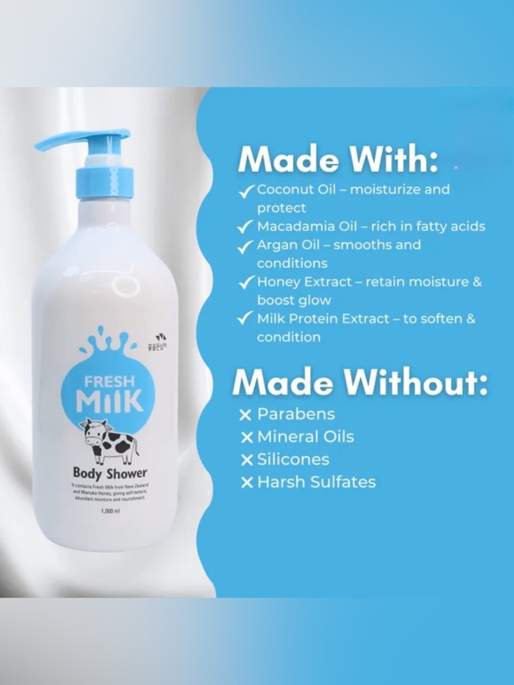 Flor De Man Fresh Milk Body Shower (1000ml) NEW in a box, Made in Korea